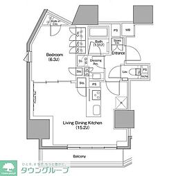 ザ・パークハビオ麻布十番 1LDKの間取図画像