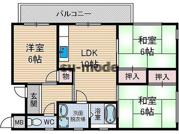 ローズコーポ沢良宜 ｜大阪府茨木市真砂1丁目(賃貸マンション3LDK・2階・69.00㎡)の写真 その2