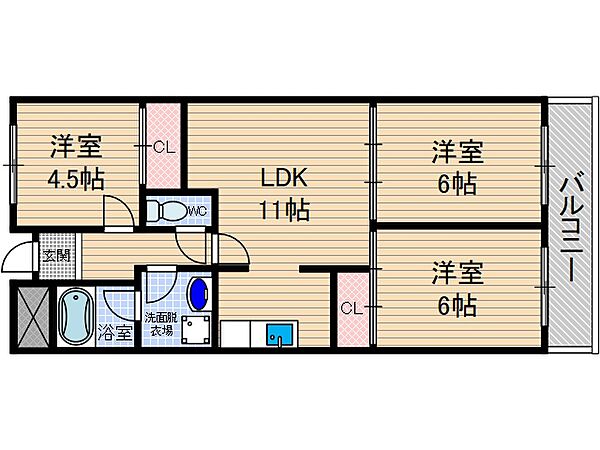 ヴィラナリー摂津 ｜大阪府摂津市新在家1丁目(賃貸マンション3LDK・2階・58.00㎡)の写真 その2