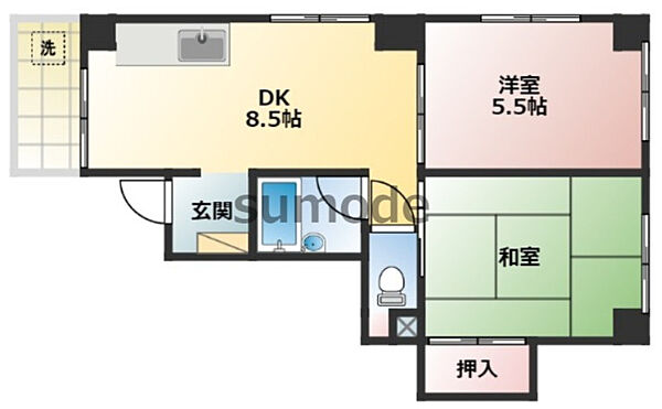 光栄ハイツ香露園 ｜大阪府摂津市香露園(賃貸マンション2DK・2階・38.80㎡)の写真 その2