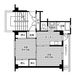 ビレッジハウス毛呂山1号棟 2Kの間取図画像