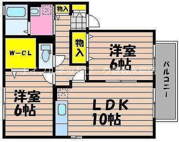 ロイヤルガーデンミルフィー　D棟 ｜岡山県倉敷市大内(賃貸アパート2LDK・2階・55.45㎡)の写真 その2