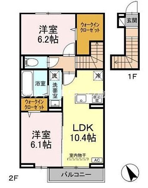 ソレアード ｜岡山県倉敷市連島町鶴新田(賃貸アパート2LDK・2階・59.87㎡)の写真 その2