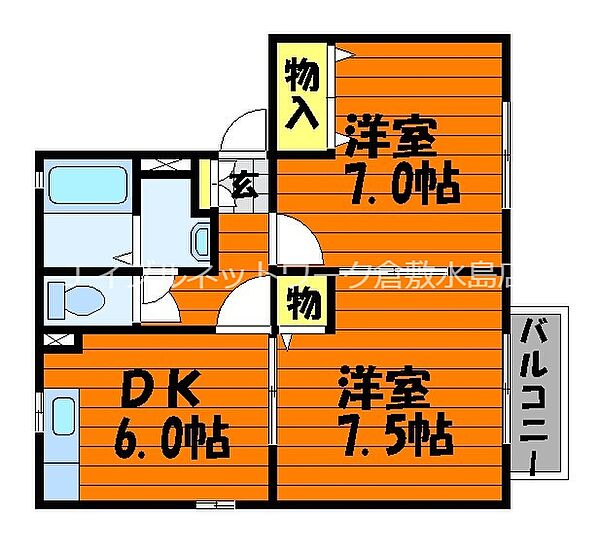 メゾンレオC ｜岡山県倉敷市児島稗田町(賃貸アパート2DK・2階・46.37㎡)の写真 その2