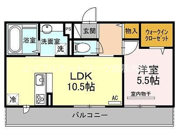 アヴァンスII ｜岡山県倉敷市浦田(賃貸アパート1LDK・3階・41.75㎡)の写真 その2