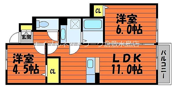 ガーデンシティ ｜岡山県倉敷市日吉町(賃貸アパート2LDK・1階・48.23㎡)の写真 その2