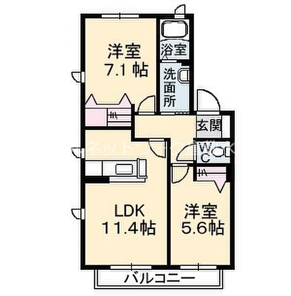 グラシアス・セゾン　C棟 ｜岡山県倉敷市片島町(賃貸アパート2LDK・2階・54.78㎡)の写真 その2