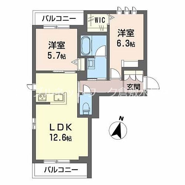 サリーナ（ＢＥＬＳ認証・ＺＥＨ）？ ｜岡山県倉敷市児島下の町9丁目(賃貸マンション2LDK・2階・56.72㎡)の写真 その2