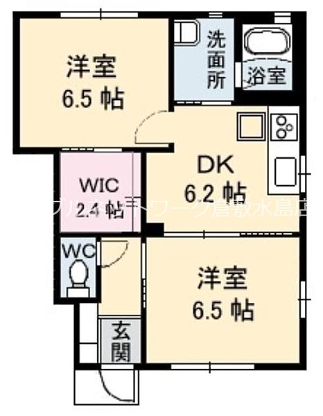 モンターニュ　A棟 ｜岡山県倉敷市上富井(賃貸アパート2DK・1階・46.68㎡)の写真 その2