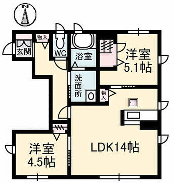 岡山県倉敷市四十瀬(賃貸アパート2LDK・1階・57.84㎡)の写真 その2