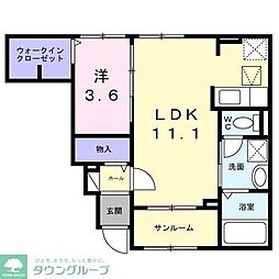 サンライズ　プライム 1階1LDKの間取り
