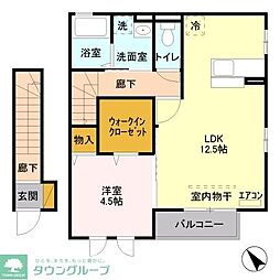 埼玉高速鉄道 南鳩ヶ谷駅 3.8kmの賃貸アパート 2階1LDKの間取り