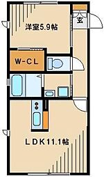 JR埼京線 南与野駅 徒歩9分の賃貸アパート 2階ワンルームの間取り