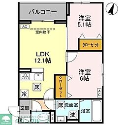 JR京浜東北・根岸線 与野駅 徒歩9分の賃貸アパート 1階2LDKの間取り