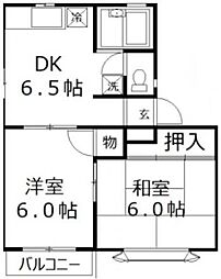 オークリーフ 2DKの間取図画像