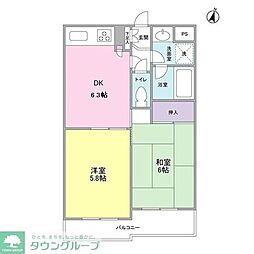 エスポワール与野 2DKの間取図画像