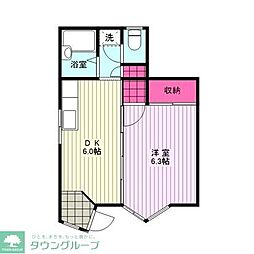 ヴィラ2 1DKの間取図画像