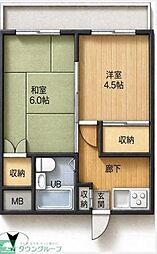 シャトール中青木 2Kの間取図画像