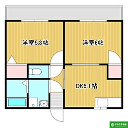 リバーレジデンス新川町 2DKの間取図画像