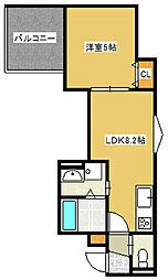 クリエオーレ常盤町 ２０4 2階1LDKの間取り
