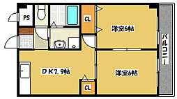 バンブス守口 2DKの間取図画像