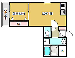 ジーメゾン守口藤田 2階1LDKの間取り