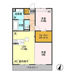 コンフォートヒル 1階2LDKの間取り