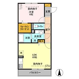 サンライトレジデンス駒形 2階1LDKの間取り