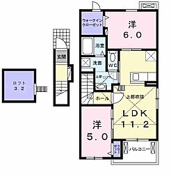 カーサ　リリー 2階2LDKの間取り