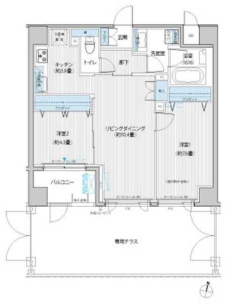東京都新宿区新小川町(賃貸マンション2LDK・1階・60.25㎡)の写真 その2