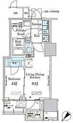 都営大江戸線 勝どき駅 徒歩12分の賃貸マンション 9階1LDKの間取り