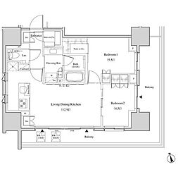 東京メトロ千代田線 北千住駅 徒歩5分の賃貸マンション 5階2LDKの間取り