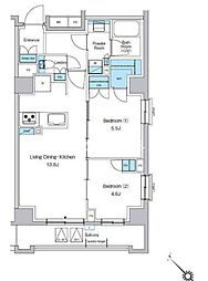 東京メトロ東西線 西葛西駅 徒歩6分の賃貸マンション 2階2LDKの間取り