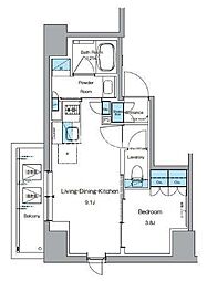 都営大江戸線 新御徒町駅 徒歩5分の賃貸マンション 14階1LDKの間取り