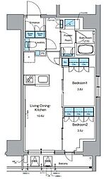都営大江戸線 新御徒町駅 徒歩5分の賃貸マンション 14階2LDKの間取り