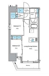 JR総武線 浅草橋駅 徒歩8分の賃貸マンション 15階2LDKの間取り