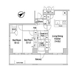 コンフォリア田町 6階2LDKの間取り
