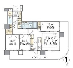 都営大江戸線 勝どき駅 徒歩18分の賃貸マンション 12階3LDKの間取り