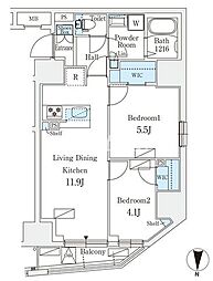 東京メトロ日比谷線 入谷駅 徒歩6分の賃貸マンション 14階2LDKの間取り