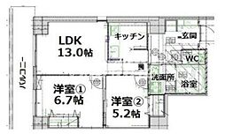 JR山手線 目黒駅 徒歩6分の賃貸マンション 11階2LDKの間取り