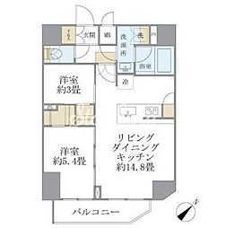 京成本線 京成町屋駅 徒歩4分の賃貸マンション 5階2LDKの間取り