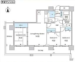 都営大江戸線 勝どき駅 徒歩3分の賃貸マンション 11階3LDKの間取り