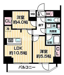 東京メトロ日比谷線 南千住駅 徒歩5分の賃貸マンション 14階2LDKの間取り