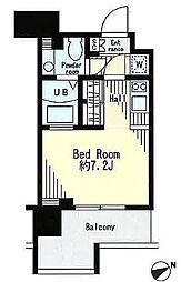 都営大江戸線 牛込柳町駅 徒歩3分の賃貸マンション 3階ワンルームの間取り