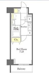 都営大江戸線 勝どき駅 徒歩8分の賃貸マンション 2階1Kの間取り