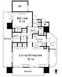 パークアクシス四谷ステージ 3階1LDKの間取り