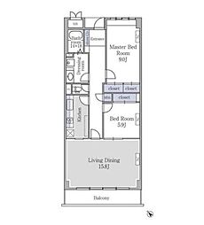 都営大江戸線 牛込神楽坂駅 徒歩5分の賃貸マンション 5階2LDKの間取り