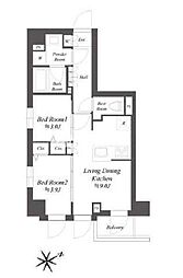 東京臨海高速鉄道りんかい線 大井町駅 徒歩10分の賃貸マンション 2階2DKの間取り