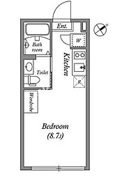 都営新宿線 曙橋駅 徒歩5分の賃貸マンション 2階1Kの間取り