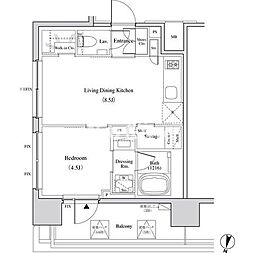 JR総武線 代々木駅 徒歩8分の賃貸マンション 5階1LDKの間取り
